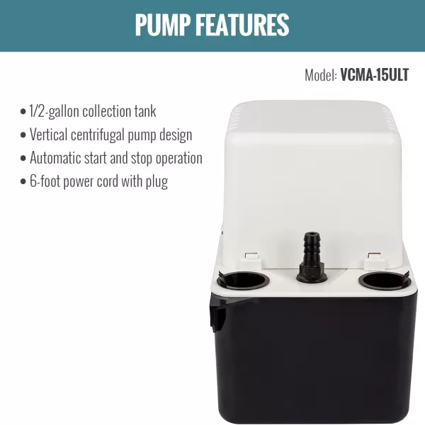 imageLittle Giant VCMA15ULST 115 Volt 65 GPH 150 HP Automatic Condensate Removal Pump with Safety Switch and Tubing BlackWhite 554415Includes Tubing no safety switch