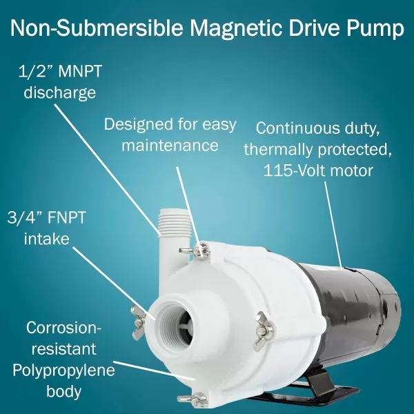 imageLittle Giant 3MDQSC 115 Volt 115 HP 700 GPH NonSubmersible Magnetic Drive Aquarium Pressure Pump for Cannister Filtration Systems with 6Ft Cord BlackWhite 581506700 GPH  Pressure