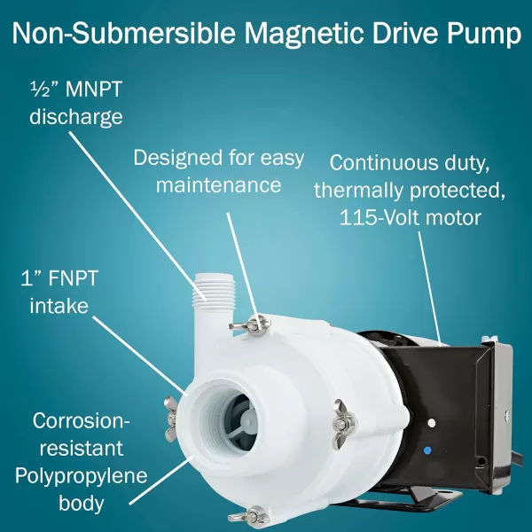 imageLittle Giant 4MDQSC 115Volt 110 HP 850 GPH NonSubmersible Magnetic Drive Aquarium Pressure Pump for Cannister Filtration Systems 6Ft Cord BlackWhite 582506850 GPH  Pressure