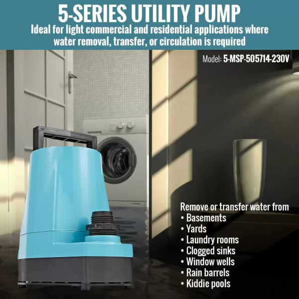 imageLittle Giant 5MSP 230Volt 16 HP 1500 GPH Manual Aluminum Utility Pump 12Ft Cord plugless Blue 505714Pump