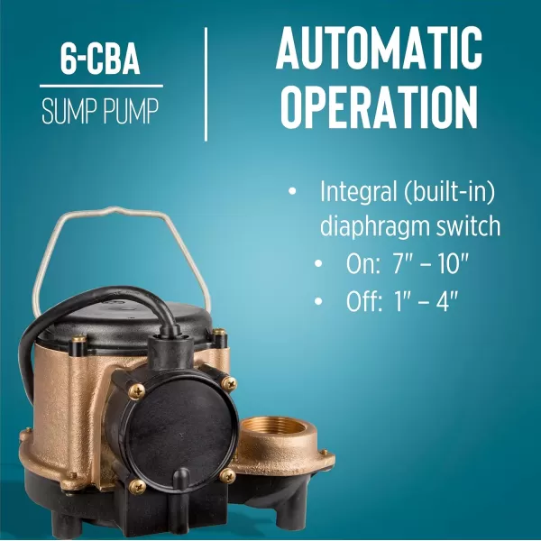 imageLittle Giant 6CBA 115Volt 13 HP 2760 GPH Automatic Submersible Epoxy Impregnated Cast Bronze Sump Pump for SaltyBriny Water Conditions with Integral Diaphragm Switch 10 Cord Bronze 506357Bronze  115V  10 Cord  Integral Diaphragm Switch