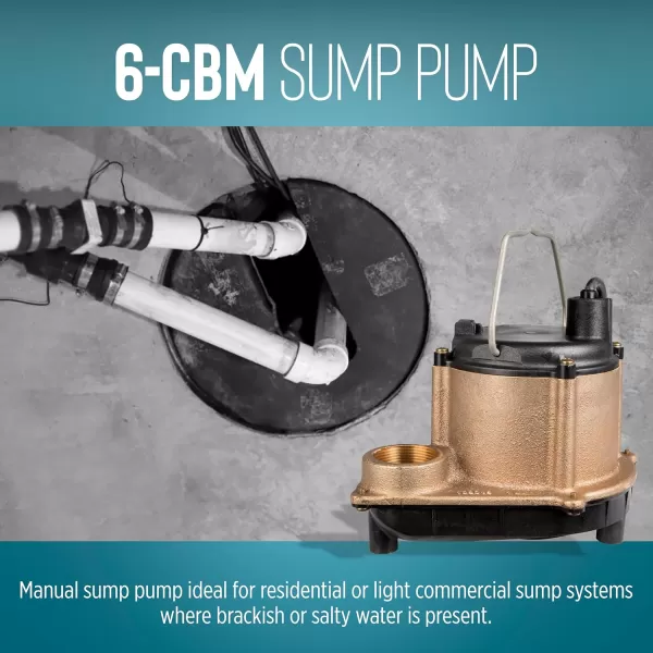 imageLittle Giant 6CBA 115Volt 13 HP 2760 GPH Automatic Submersible Epoxy Impregnated Cast Bronze Sump Pump for SaltyBriny Water Conditions with Integral Diaphragm Switch 10 Cord Bronze 506357Bronze  115V  10 Cord  Manual