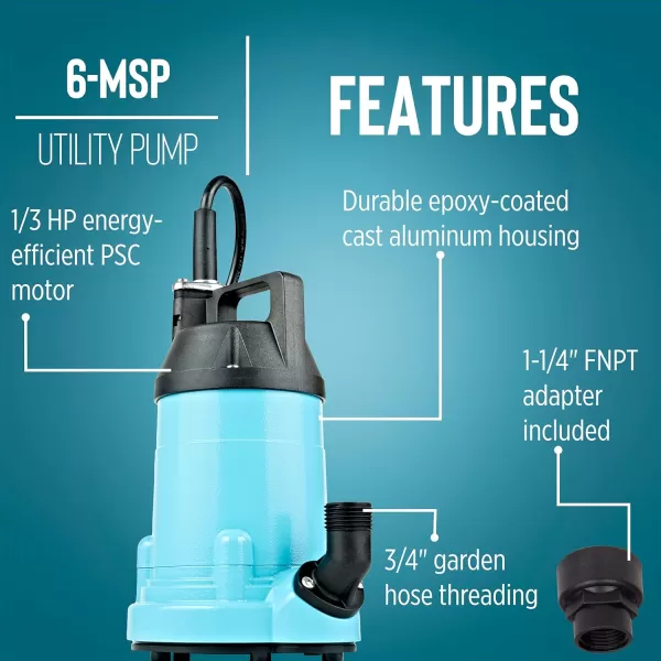 imageLittle Giant 6MSP 115 Volt 13 HP 2130 GPH Manual Aluminum Utility Pump with 10Ft Cord Blue 14942783