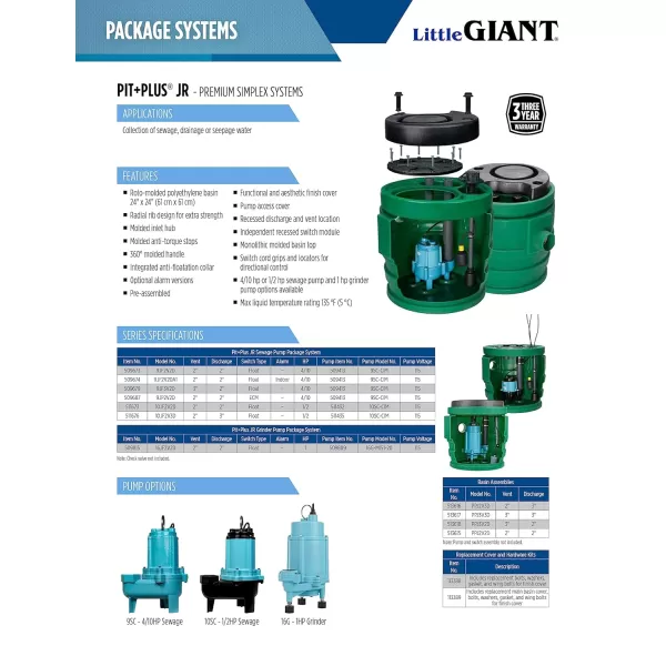 imageLittle Giant 9SF2V2D Pit Plus SR Sewage Basin System with 115Volt 410 HP 6000 GPH 9SCCIM Sewage Pump and 20Ft Cord GreenBlueBlack 50966124x24  9SCCIM  Float  No Alarm  2 Vent