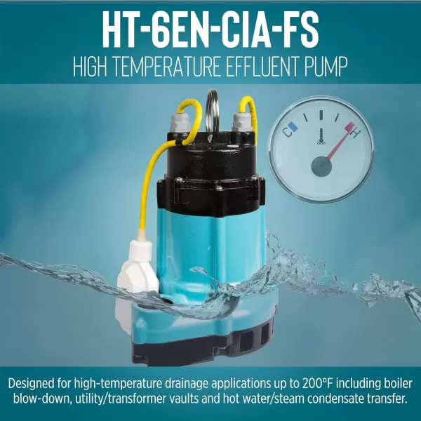 imageLittle Giant HT6ENCIASFS 115 Volt 13 HP 3540 GPH High Temperature Automatic Sump Utility Effluent Pump with Integral Mechanical Float Switch 15Ft Cord Blue 506602