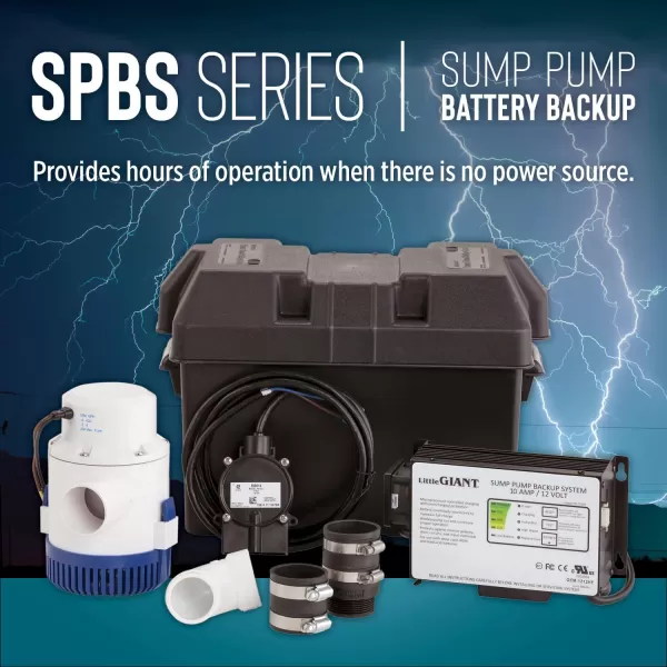 imageLittle Giant SPBS10HF 10 Amp 2520 GPH Sump Pump Battery Back Up System with Controller Backup Pump Switch Fittings Black 506406