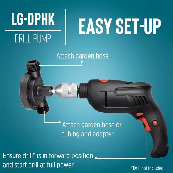 imageLittle Giant Select Series LGDPHK 154 GPH Drill Power Transfer Pump with 32inch Length of Garden Hose 14inch OD Tubing and Adapter Black 14942687