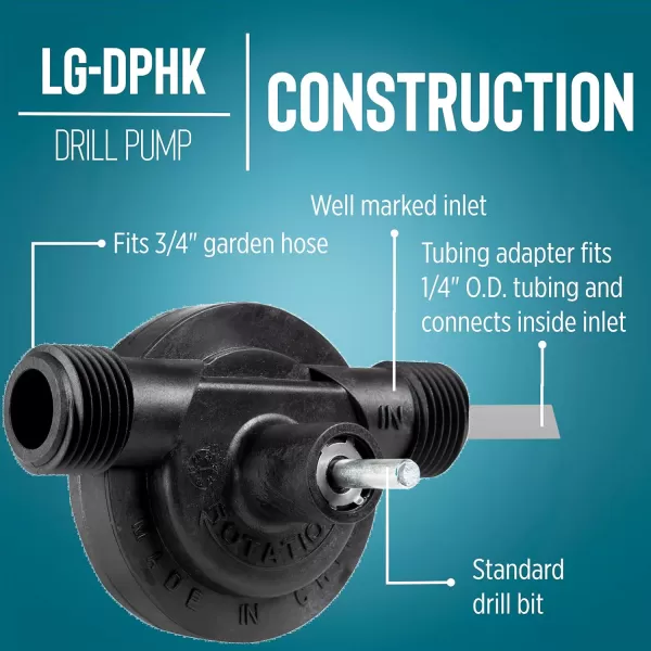 imageLittle Giant Select Series LGDPHK 154 GPH Drill Power Transfer Pump with 32inch Length of Garden Hose 14inch OD Tubing and Adapter Black 14942687