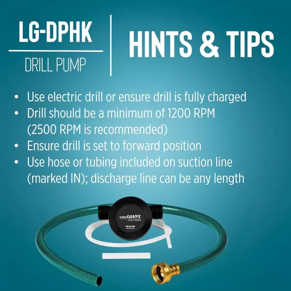 imageLittle Giant Select Series LGDPHK 154 GPH Drill Power Transfer Pump with 32inch Length of Garden Hose 14inch OD Tubing and Adapter Black 14942687