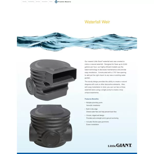 imageLittle Giant WFW Waterfall Weir for Ponds up to 6000 gallons 775inch Weir Width Black 566239