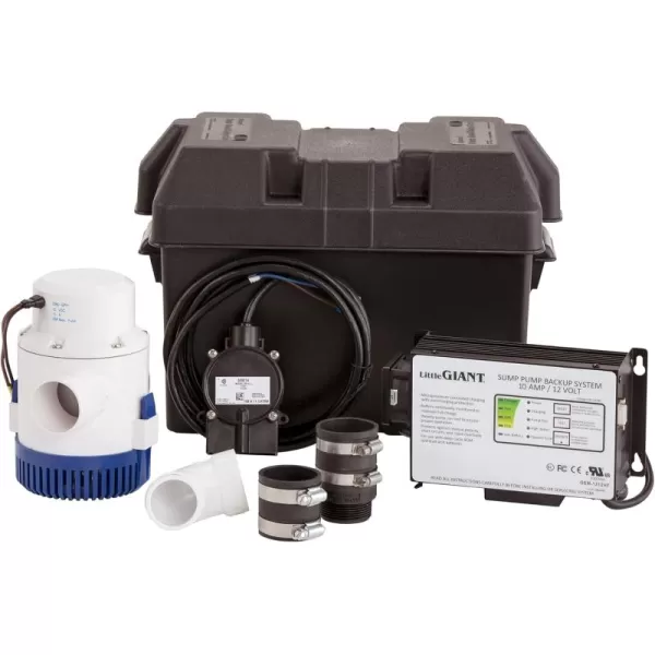 imageLittle Giant SPBS10HF 10 Amp 2520 GPH Sump Pump Battery Back Up System with Controller Backup Pump Switch Fittings Black 506406