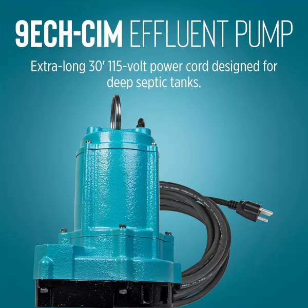 imageLittle Giant 9ECHCIM 115Volt 410 HP 4200 GPH Manual Submersible Cast Iron High Head Effluent Pump with 30Ft Cord Blue 509533