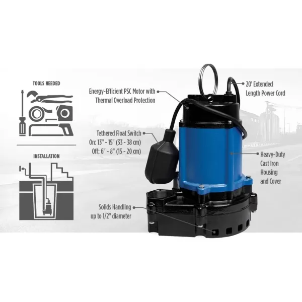 imageLittle Giant Select Series LGEFF50T 115 Volt 12 hp 4020 GPH Cast Iron Effluent Pump with Tethered Switch and 20Ft Cord Black 14942680