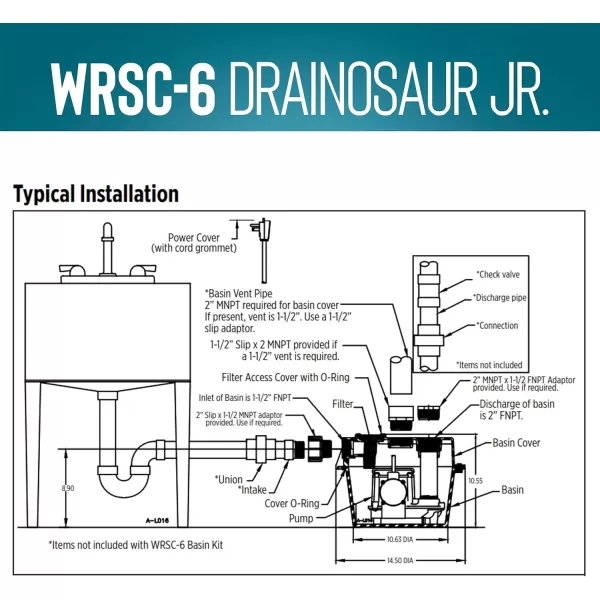 imageLittle Giant WRSC6 115Volt Compact Drainosaur Automatic Sump PumpBasin System  Studor 20346 RediVent Air Admittance Valve with PVC Adapter15