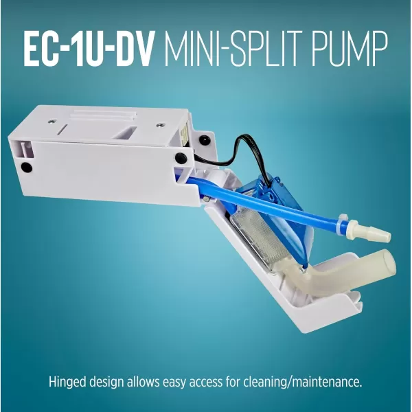 imageLittle Giant EC1UDV 110240 Volts 5060 Hz 25 GPH Automatic Undermount MiniSplit Condensate Pump System 49Ft Cord with Lead Wires White 553527