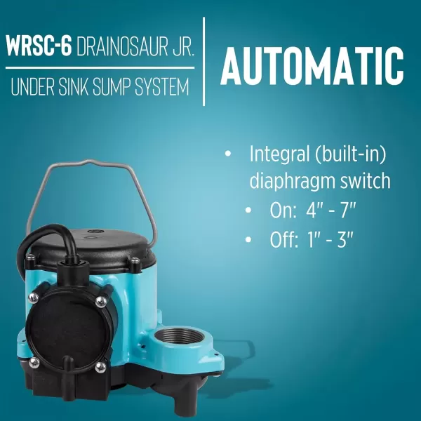 imageLittle Giant WRSC6 115Volt 13 HP 2760 GPH Compact Under Sink Drainosaur Automatic Sump PumpBasin System BlackBlue 506065 ampamp Studor 20341 MiniVent Air Admittance Valve with PVC Adapter15