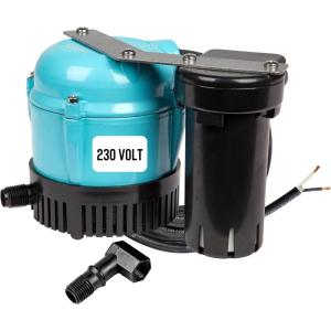 imageLittle Giant 1ABS 230volt 5060 Hz 1150 HP 205 GPH Automatic Shallow Pan Condensate Removal Pump for Ceiling Mounted Air Conditioners or Dehumidifiers BlackBlue 550532230volt plugless  no tank