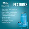 image:imageLittle Giant 16SCIM 230Volt 1 HP 9600 GPH Manual Submersible Sewage Ejector Pump 40 Leads Plugless 3Inch Discharge Blue 51463020 Lead Wires Plugless