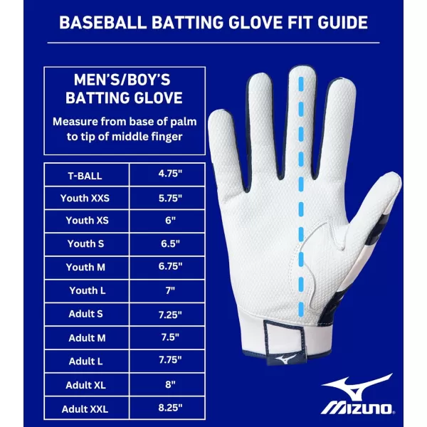 Mizuno MVP Adult Baseball Batting Gloves | Pair | Adult, Youth, and TBall | Nonslip Palm | FlexMesh Back | QuikAdjust Wrist Tab