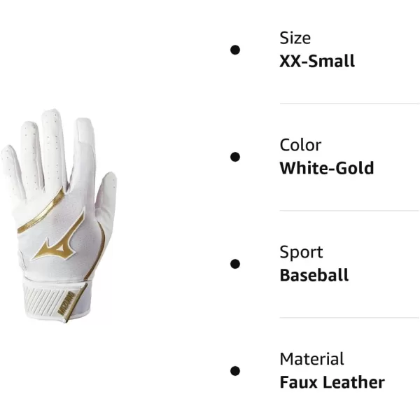 Mizuno MVP Adult Baseball Batting Gloves | Pair | Adult, Youth, and TBall | Nonslip Palm | FlexMesh Back | QuikAdjust Wrist Tab