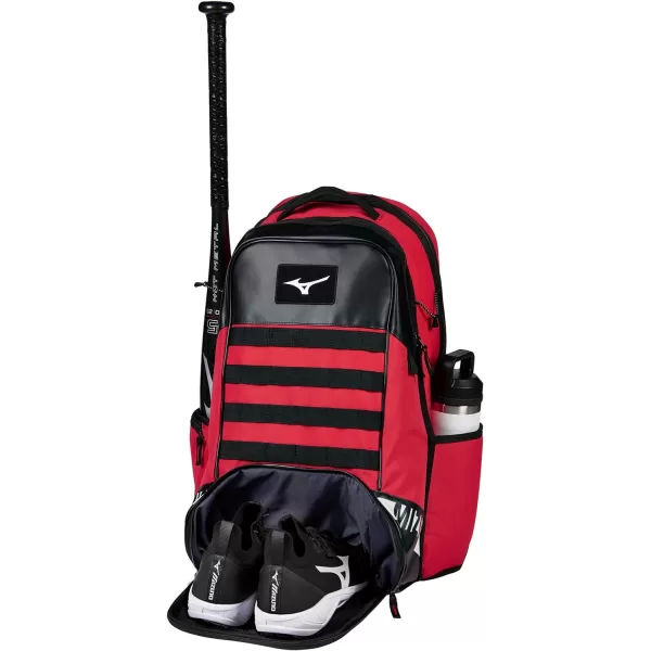 Mizuno MVP Backpack 22 | Baseball and Softball Bag | 4 Bat Sleeves | Felted Valuables Sleeve | Padded Back | Ventilated Footwear Storage | Molle Attachment Straps