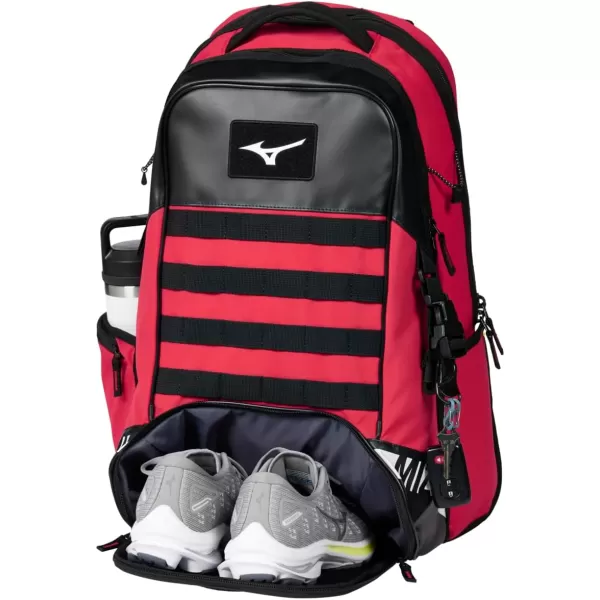 Mizuno MVP Backpack 22 | Baseball and Softball Bag | 4 Bat Sleeves | Felted Valuables Sleeve | Padded Back | Ventilated Footwear Storage | Molle Attachment Straps