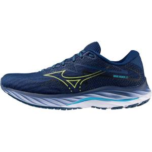 imageMizuno Mens Wave Rider 27 Running ShoeNavy PeonySharp Green