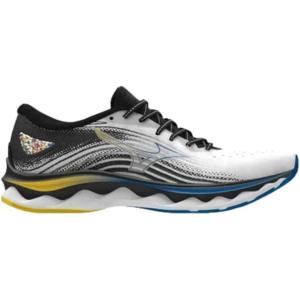 imageMizuno Mens Wave Sky 6 Running ShoeWhite Cyberyellow Ibunting