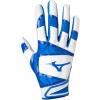 imageMizuno B303 Baseball Batting Gloves  Pair  Adult and Youth  Full Grain Leather Palm  AirMesh Inserts  QuikAdjust Wrist TabWhiteRoyal