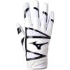 imageMizuno F257 Womens Softball Batting Gloves  Pair  Full Grain Leather Palm  AirMesh Inserts  QuikAdjust Wrist TabWhiteBlack