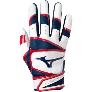 imageMizuno B303 Baseball Batting Gloves  Pair  Adult and Youth  Full Grain Leather Palm  AirMesh Inserts  QuikAdjust Wrist TabNavyRed