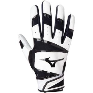 imageMizuno B303 Baseball Batting Gloves  Pair  Adult and Youth  Full Grain Leather Palm  AirMesh Inserts  QuikAdjust Wrist TabWhiteBlack