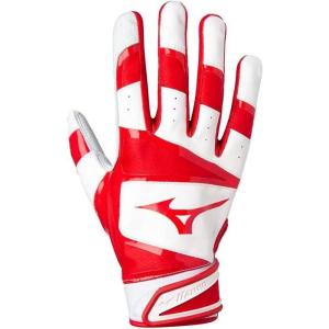 imageMizuno B303 Baseball Batting Gloves  Pair  Adult and Youth  Full Grain Leather Palm  AirMesh Inserts  QuikAdjust Wrist TabWhiteRed