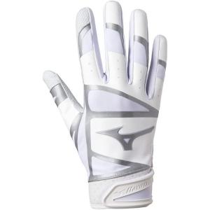 imageMizuno F257 Womens Softball Batting Gloves  Pair  Full Grain Leather Palm  AirMesh Inserts  QuikAdjust Wrist TabWhiteSilver