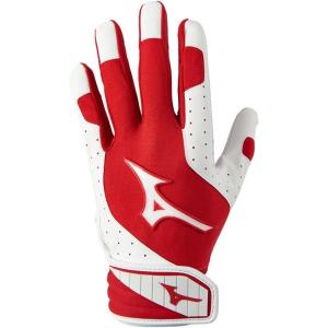 imageMizuno Finch Softball Padded Batting Gloves  Pair  Adult and Youth  Nonslip Palm  Padded ShockPalm  FlexMesh Back  QuikAdjust Wrist TabWhiteRed