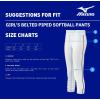 imageMizuno Girls Youth Belted Piped Softball PantWhiteRoyal