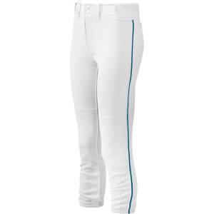 imageMizuno Girls Youth Belted Piped Softball PantWhiteNavy