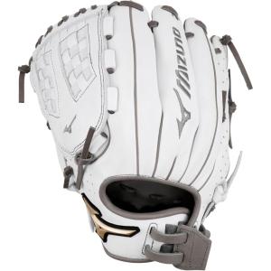 imageMizuno Prime Elite Fastpitch Softball Glove Series I Oil Soft Plus Leather  Professional Patterns  Finger Core Technology Ultra Soft Pro Palm LinerWhiteGrey Trident Web
