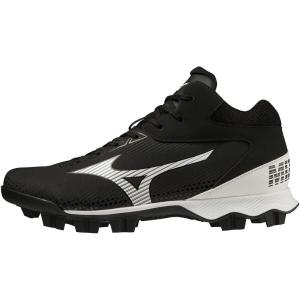 imageMizuno Mens Wave Lightrevo Mid Baseball ShoeBlackWhite