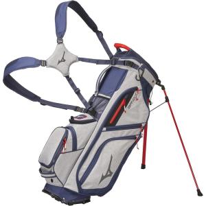 imageMizuno BRDX 14Way Hybrid Golf Stand Bag  14 Way Top Cuff  Full Length Dividers Dual Shoulder Straps  Full Length Stand Legs  Large Insulated CoolerHeathered GreyNavy
