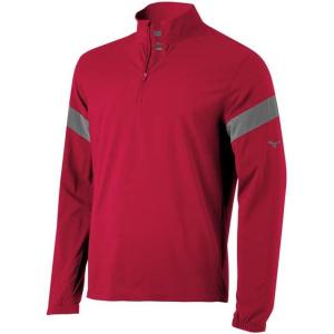 imageMizuno Long Sleeve Hitting Jacket  Wind Resistant  Stretch Woven Fabric  Front 14 Zip  Side 14 ZipRedShade