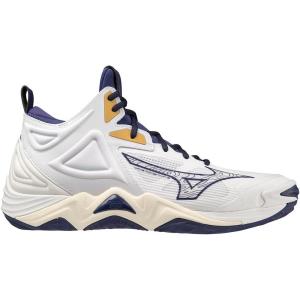 imageMizuno UnisexAdult Wave Momentum 3 Mid Unisex Volleyball ShoeMulticoloured White Blue Ribbon Mpgold