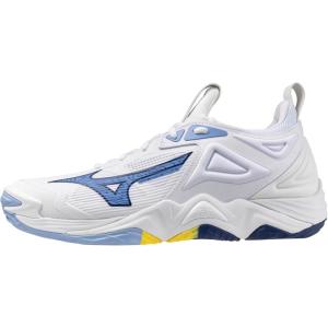imageMizuno UnisexAdult Wave Momentum 3 Mid Unisex Volleyball ShoeWhitebellwether Blue