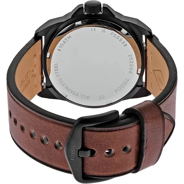 imageFossil Bronson Mens Watch with Stainless Steel Bracelet or Genuine Leather Band Chronograph or ThreeHand Analog DisplayThreeHand BlackBrown