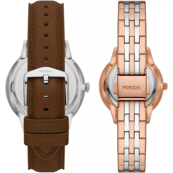 imageFossil His and Hers Watch Gift Set Mens and Womens Stainless Steel Watch SetRose GoldSilver