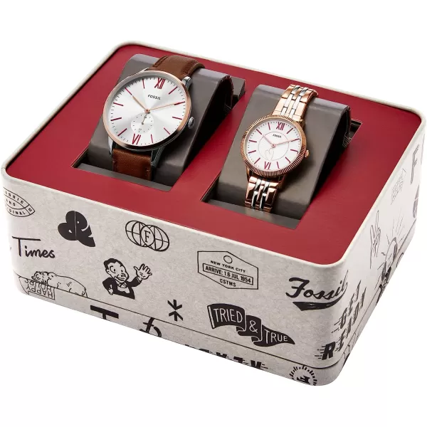 imageFossil His and Hers Watch Gift Set Mens and Womens Stainless Steel Watch SetRose GoldSilver