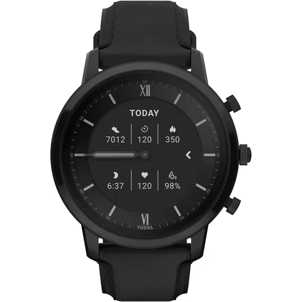 imageFossil Machine Gen 6 Hybrid Smartwatch with Alexa BuiltIn Heart Rate Activity Tracking Blood Oxygen and Smartphone NotificationsNeutra Black Leather