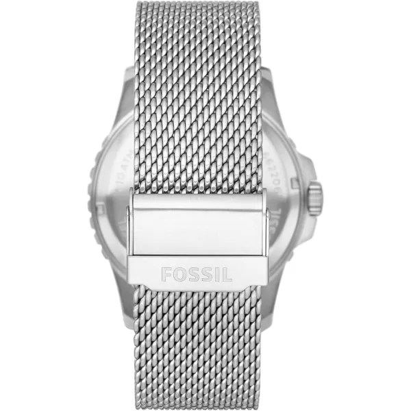 imageFossil Mens Blue Quartz Stainless Steel DiveInspired Casual WatchSilver Mesh