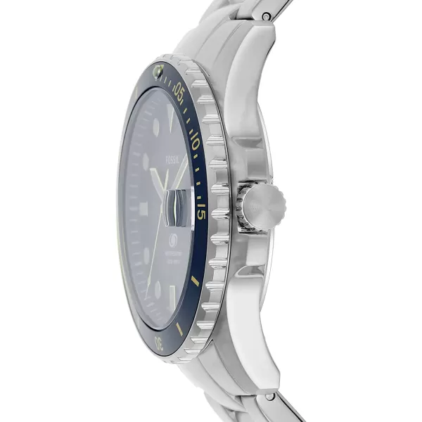 imageFossil Mens Blue Quartz Stainless Steel DiveInspired Casual WatchSilver with Blue Dial