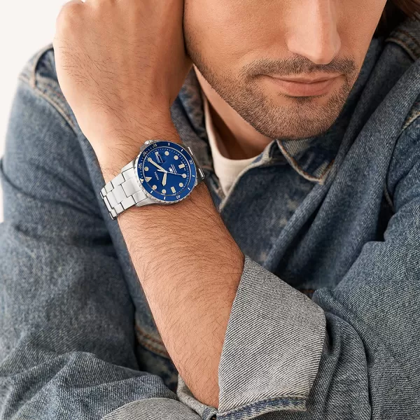 imageFossil Mens Blue Quartz Stainless Steel DiveInspired Casual WatchSilver with Blue Dial